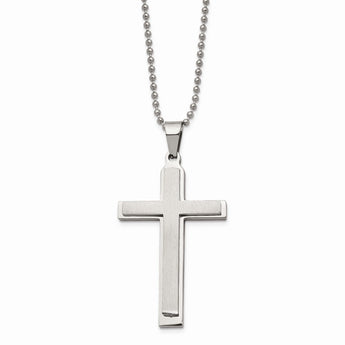 Stainless Steel Brushed and Polished Layered 22 inch Cross Necklace