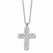 Stainless Steel Polished with Grey Carbon Fiber Inlay 22in Cross Necklace