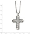 Stainless Steel Polished with Grey Carbon Fiber Inlay 22in Cross Necklace