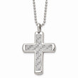 Stainless Steel Polished with Grey Carbon Fiber Inlay 22in Cross Necklace