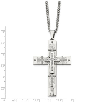 Stainless Steel Polished Laser cut with Crystal 24 inch Cross Necklace