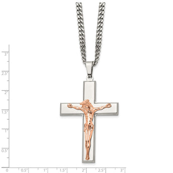 Stainless Steel Polished Rose IP-plated 24in Crucifix Necklace