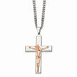 Stainless Steel Polished Rose IP-plated 24in Crucifix Necklace