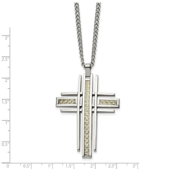 Stainless Steel Polished with Grey Carbon Fiber Inlay 24in Cross Necklace