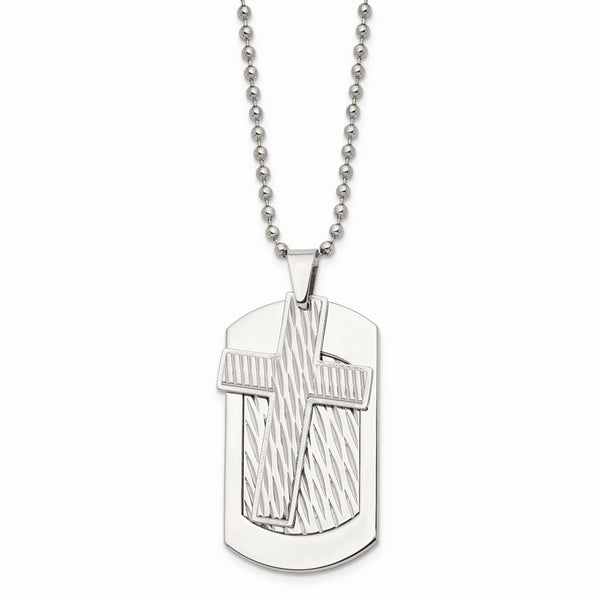 Stainless Steel Polished and Textured Cross and Dog tag Necklace
