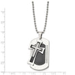 Stainless Steel Brushed & Polished Black IP w/CZ Cross Dog Tag Necklace