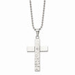Stainless Steel Brushed and Polished Hammered w/CZ Cross Necklace