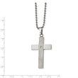 Stainless Steel Brushed and Polished Hammered w/CZ Cross Necklace