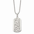 Stainless Steel Polished Hammered w/ CZ Dog Tag Necklace