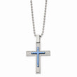 Stainless Steel Polished & Textured Blue IP-plated Cross Necklace