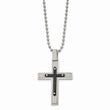 Stainless Steel Polished Textured Black IP-plated Cross Necklace