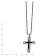 Stainless Steel Polished Textured Black IP-plated Cross Necklace