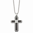 Stainless Steel Polished Black IP-plated Solid Carbon Fiber Cross Necklace