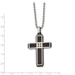 Stainless Steel Polished Black IP-plated Solid Carbon Fiber Cross Necklace