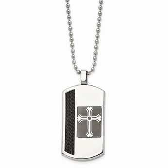 Stainless Steel Brushed and Polished Black IP-plated Cross Dog Tag