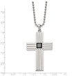 Stainless Steel Brushed and Polished w/ Black CZ Cross Necklace