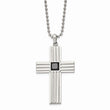 Stainless Steel Brushed and Polished w/ Black CZ Cross Necklace