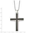 Stainless Steel Polished Black Carbon Fiber Cross Inlay Necklace