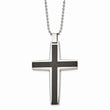 Stainless Steel Polished Black Carbon Fiber Cross Inlay Necklace