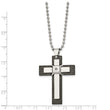 Stainless Steel Polished Solid Black Carbon Fiber with CZ Cross Necklace