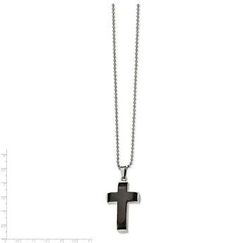 Stainless Steel Polished Black IP plated Cross Necklace