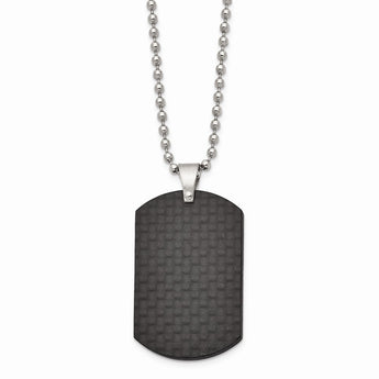 Stainless Steel Brushed Black Solid Carbon Fiber Dog Tag Necklace