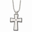 Stainless Steel Polished and Textured Black IP-plated w/CZ Cross Necklace