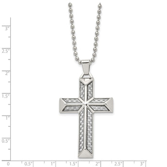 Stainless Steel Polished with Carbon Fiber Inlay Cross Necklace