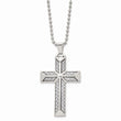 Stainless Steel Polished with Carbon Fiber Inlay Cross Necklace