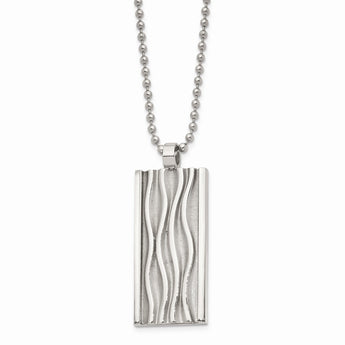 Stainless Steel Polished Wave Design Dog Tag Necklace