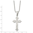 Stainless Steel Polished/Satin Hammered CZ Cross Necklace