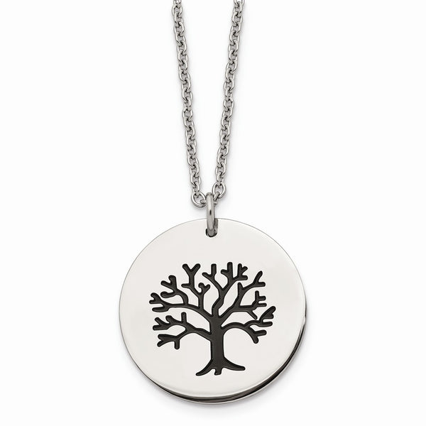 Stainless Steel Polished and Enameled Family Tree of Life 22in Necklace