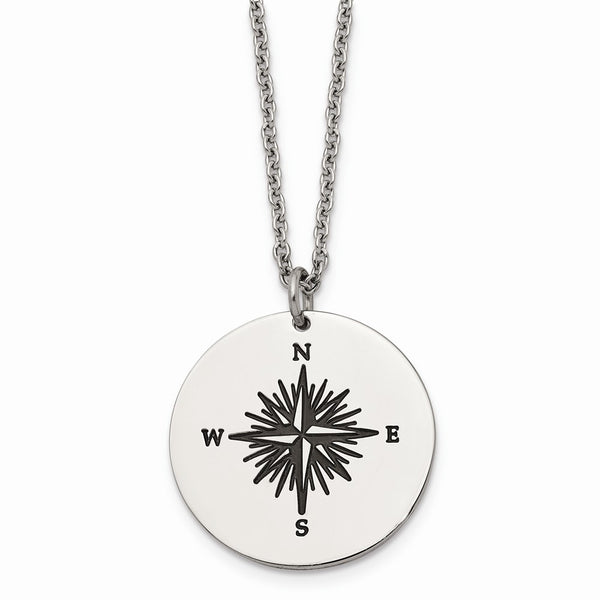 Stainless Steel Polished Enamel THOSE WHO WANDER Compass Necklace