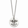 Stainless Steel Polished and Enameled Bumble Bee BRAVE 22in Necklace