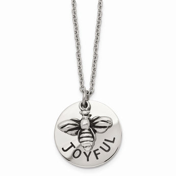 Stainless Steel Polished and Enameled Bumble Bee JOYFUL 22in Necklace