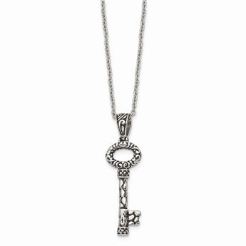 Stainless Steel Antiqued and Polished 22 inch Key Necklace