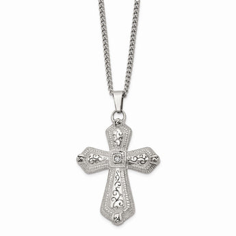 Stainless Steel Polished with Crystal 24 inch Cross Necklace