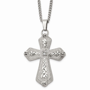 Stainless Steel Polished with Crystal 24 inch Cross Necklace