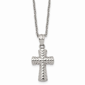 Stainless Steel Polished and Textured 22 inch Cross Necklace