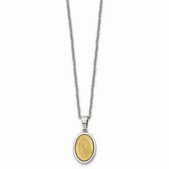 Stainless Steel Polished Yellow IP-plated Laser Cut Mary 22 inch Necklace