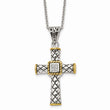 Stainless Steel Antiqued & Polished Yellow IP-plated w/CZ Cross Necklace