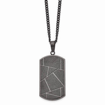 Stainless Steel Polished Black IP-plated Diamond-cut Dog Tag Necklace