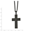 Stainless Steel Polished Black IP-plated Laser cut 24in Cross Necklace