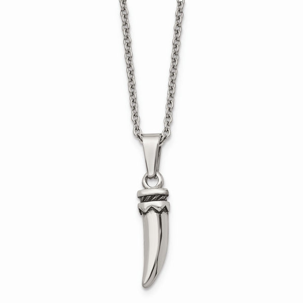 Stainless Steel Antiqued and Polished 22 inch Horn Necklace