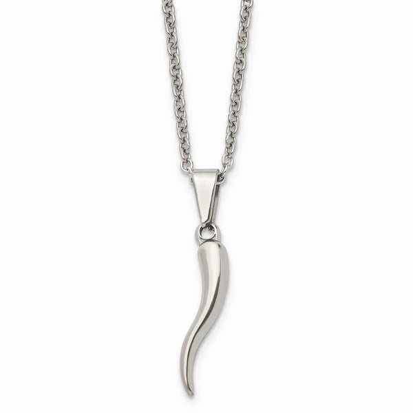 Stainless Steel Polished 22 inch Italian Horn Necklace