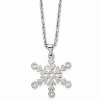Stainless Steel Polished and Laser cut Snowflake Necklace