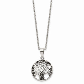 Stainless Steel Polished and Antiqued Tree of Life 20in Necklace