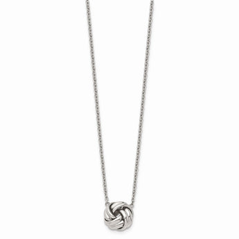 Stainless Steel Polished Love Knot 16 in w/2in ext Necklace