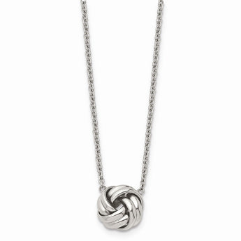 Stainless Steel Polished Love Knot 16 in w/2in ext Necklace