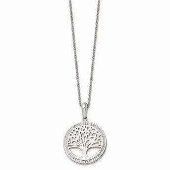 Stainless Steel Polished w/Preciosa Crystal Tree of Life w/2in ext. Necklac